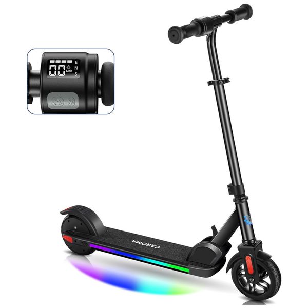 Patinete Elétrico Infantil Dobrável com Velocidade e Altura Ajustáveis, Luzes Coloridas e Display LED para Crianças de 8 a 14 Anos, 150W, Caroma E35,
