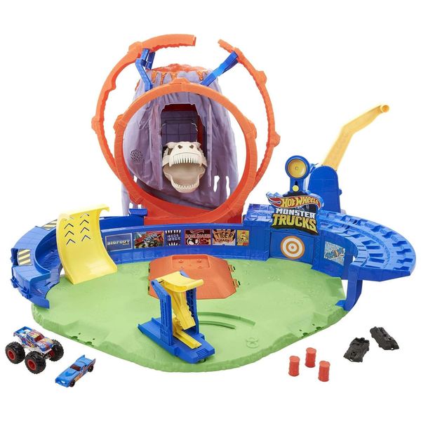 Arena Monster Trucks T Rex Volcano Hot Wheels com Luzes, Sons, 2 Lançadores e Carrinhos 1:64, Mattel