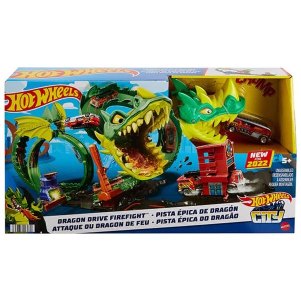 Conjunto de Pistas Corpo de Bombeiros da Cidade Hot Wheels com Caminhão de Bombeiros em Escala 1:64, Mattel