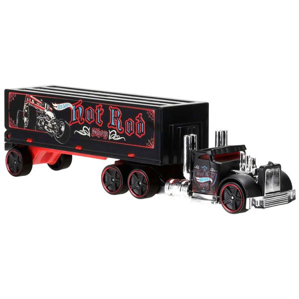 Caminhão Hot Wheels Super Rigs com Carro de Corrida em escala 1:64 e Estilo de Transportador, Mattel.