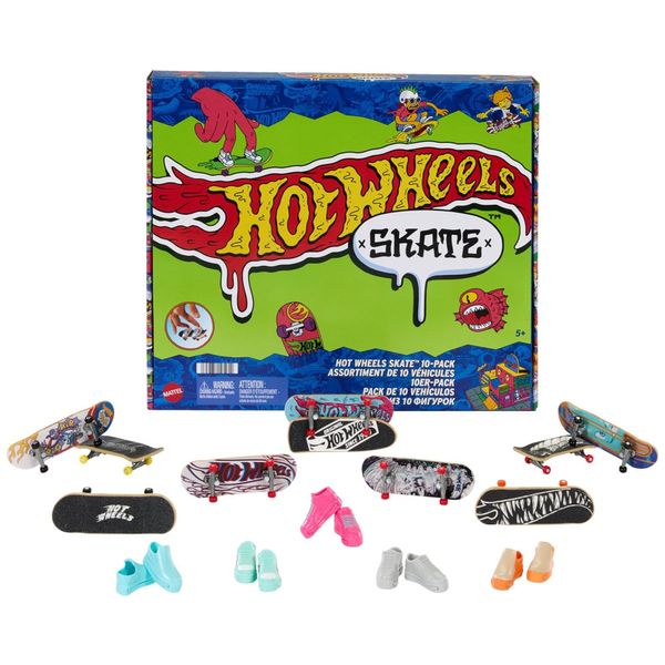 Conjunto de 10 Skates de Dedo com 5 pares de Tênis Removíveis e Gráfico Temático, Hot Wheels