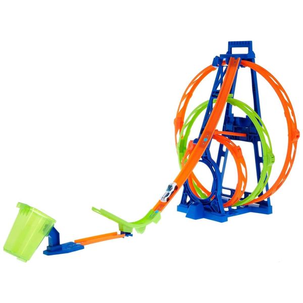 Pista Triple Loop Slam Car, Escala 1:64 com 3 Loops e 1 Carro para Crianças Acima de 6 Anos, Hot Wheels