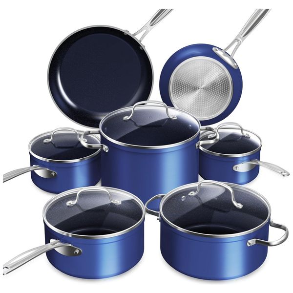 Conjunto de Panelas Antiaderente Cerâmico Azul NuWave Healthy Duralon Resistente a Arranhões.