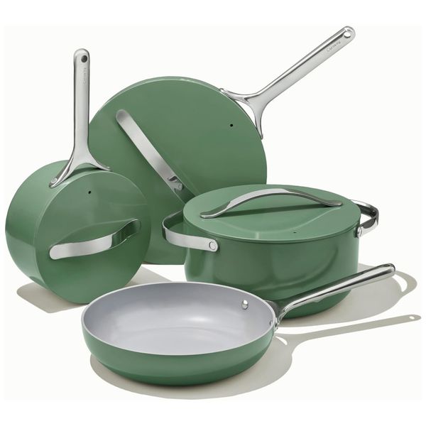 Conjunto de Panelas em Cerâmica Antiaderente 12 Peças, Livre de PTFE e PFOA, Seguro para Forno e Fogão, Caraway, Verde
