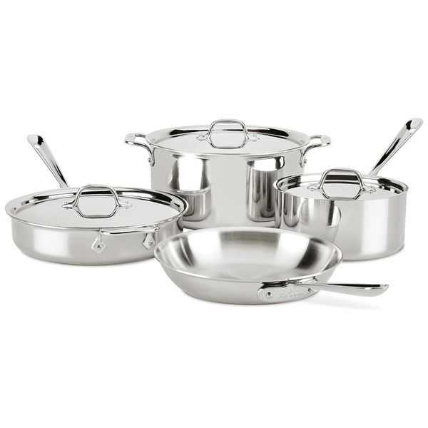 Conjunto de Panelas de Aço Inoxidável, 7 Peças, para Forno de Indução Qualidade Profissional para sua Cozinha, All Clad, Prata