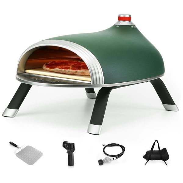 Forno de Pizza a Gás Portátil com Aquecimento Rápido e Uniforme, INFOOD, 5 Peças, Verde
