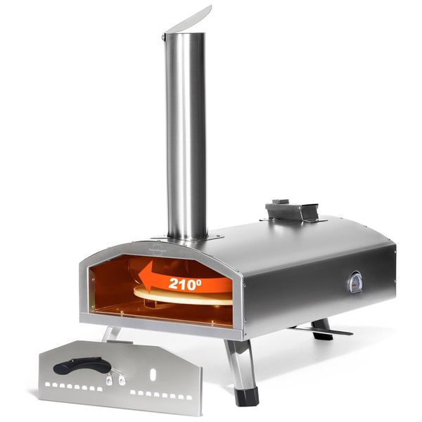 Forno de Pizza Portátil a Lenha para Área Externa com Pedra Giratória para Pizza, PolarcoForgeco, Prata