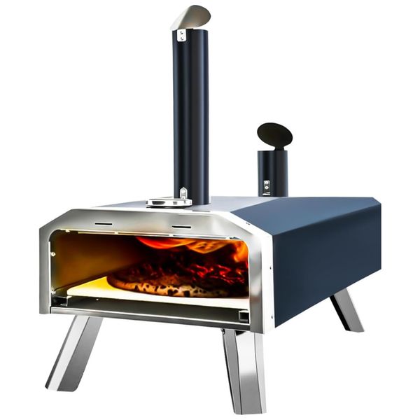 Forno de Pizza a Lenha Portátil em Aço Inoxidável com Pedra de Pizza, Li Zhen, Preto