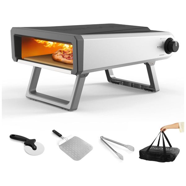 Forno de Pizza a Gás Externo Portátil com Pedra de Pizza Ideal para suas Receitas Favoritas, INFOOD, Prata