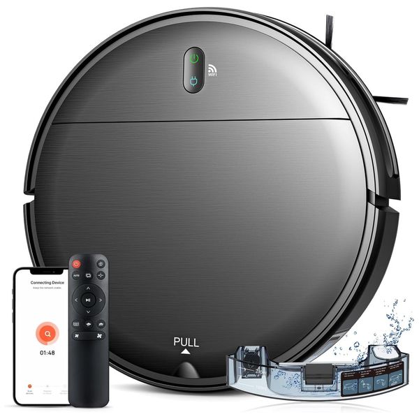 Aspirador Robô e Esfregão com Controle por APP,  WiFi, Alexa e Carregamento Automático, 110V,  MAMNV BR151, Preto
