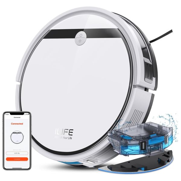 Aspirador Robô e Esfregão com Controle WiFi, Alexa e Google de 2,4GHz, Autonomia de 2H e Sucção Forte 3000Pa, 110V, ILIFE V3s Pro, Branco