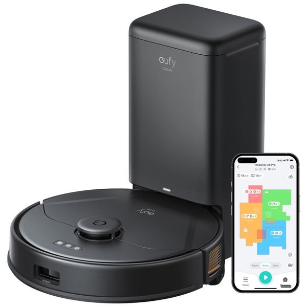 Aspirador Robô com Auto Esvaziamento, Sucção Máxima de 4.000Pa, Turbina Dupla e Navegação a Laser iPath, 110V, Eufy Clean X8 Pro, Preto