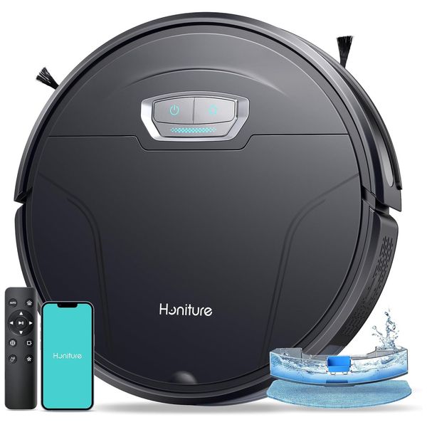 Aspirador Robô e Esfregão 3 em 1 com Sucção Forte 4500pa, Carregamento Automático, Controle Remoto, App e Voz, 110V, HONITURE G20 Pro, Preto