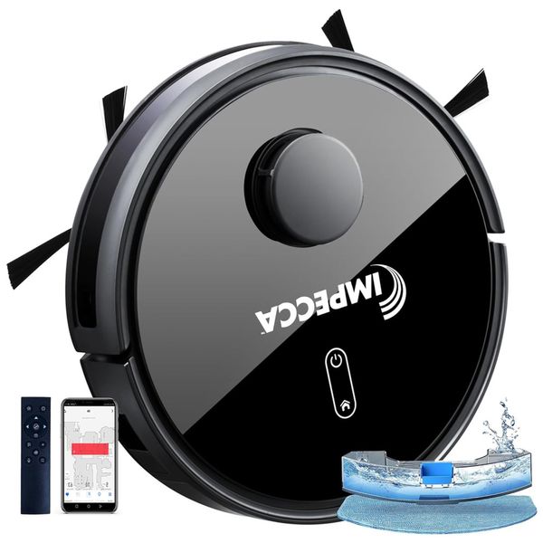Aspirador Robô e Esfregão com Mapeamento Guiado a Laser, Sucção de 2600PA e Controle Remoto, App e WIFI, 110V, Impecca IVRMS25, Preto