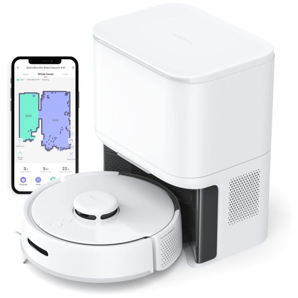 Aspirador Robô com Mapeamento Inteligente, Sucção de 2500Pa, Auto Esvaziamento e 70 Dias de Armazenamento, 110V, SwitchBot Mini Robot Vacuum K10,