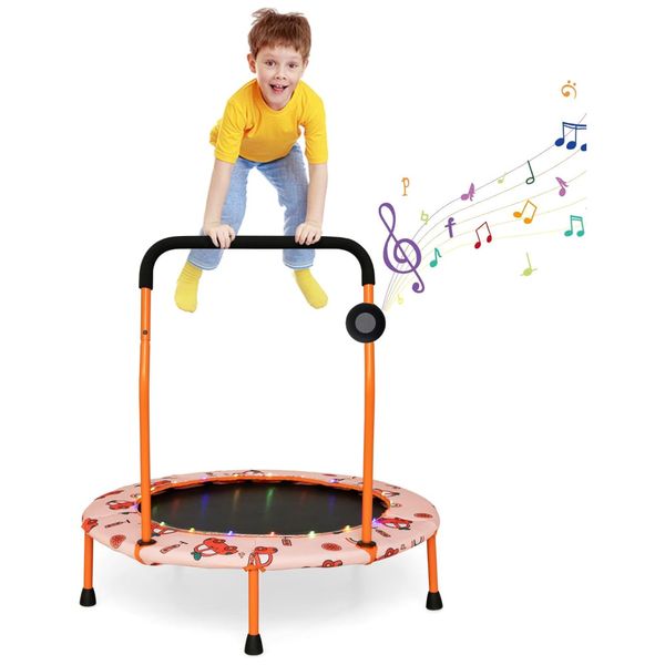 Trampolim infantil Goplus 36 com luzes LED, Bluetooth e alça removível Capa inclusa.