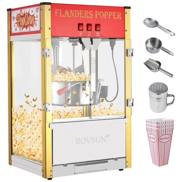 Máquina de Pipoca Comercial de Bancada ROVSUN Chaleira de 0,56g e Colher de Aço Inox para Pipocas Deliciosas