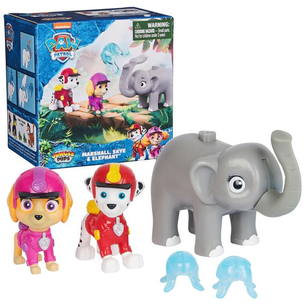 Bonecos de Ação Jungle Pups Marshall, Skye e Elephant 5 cm de Altura com Lançador de Projéteis para Crianças Acima de 3 Anos, Patrulha Canina