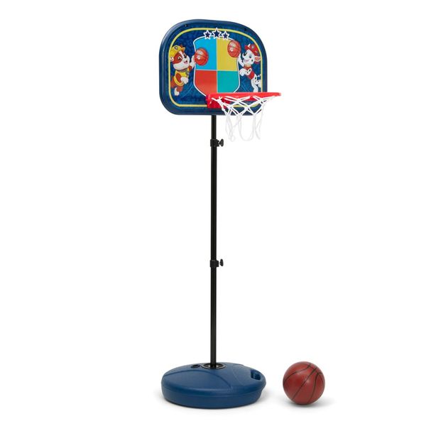 Kit Cesta de Basquete Infantil Patrulha Canina com Altura Ajustável, Bomba de Ar Manual e Bola de Basquete para Crianças Acima de 3 Anos, Delta