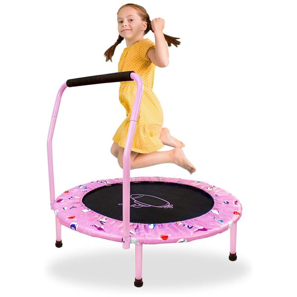 Cama Elástica Infantil com Alça e Capa Protetora para Crianças de 3 a 10 Anos, Jomifin, Rosa