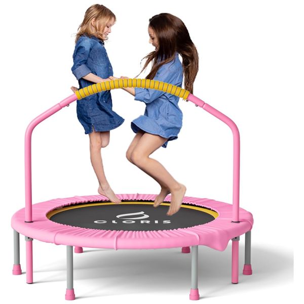 Cama Elástica Infantil Dobrável com Alça de Espuma Ajustável e Capa Acolchoada de Segurança, CLORIS, Rosa
