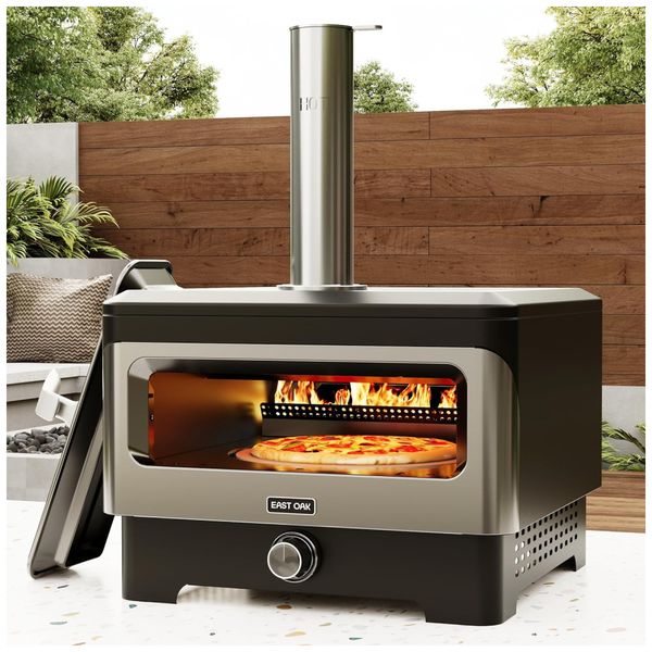 Forno de Pizza a Pellets com Pedra Giratória Ideal para Uso ao Ar Livre, EAST OAK, Preto