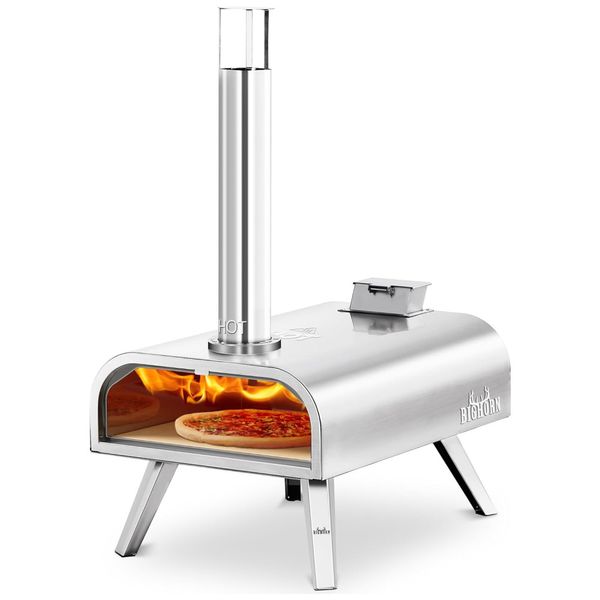 Forno de Pizza Externo Portátil a Pellets de Madeira em Aço Inoxidável, Big Horn, Prata