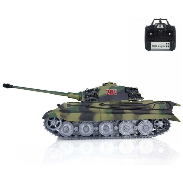 Tanque Militar King Tiger 3888A de Controle Remoto com Rodas de Metal e Recuo de Canhão para Adultos, Heng Long