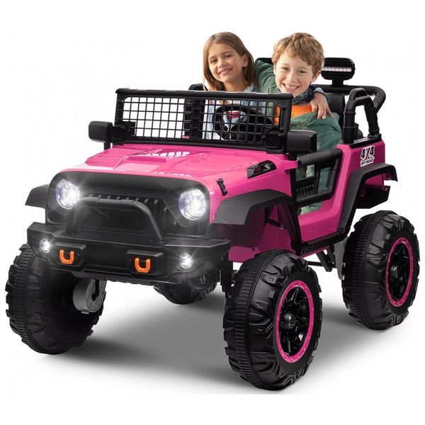 Carro Elétrico Infantil a Bateria 2 Lugares com Assento de 50 centímetros, 4 Amortecedores, Música, Luz LED e Controle Remoto, 24V, OTTARO, Rosa
