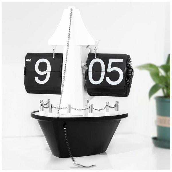 Relógio de Mesa Vintage Digital Flip Automático a Bateria, Wkevnu Barco, Preto