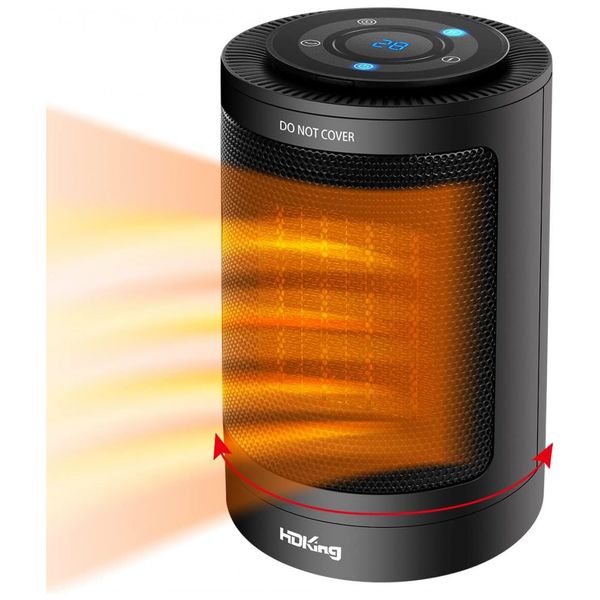 Aquecedor Elétrico Portátil de Cerâmica com Temporizador e Tela LCD, 1500W 110V, HDKing, Preto