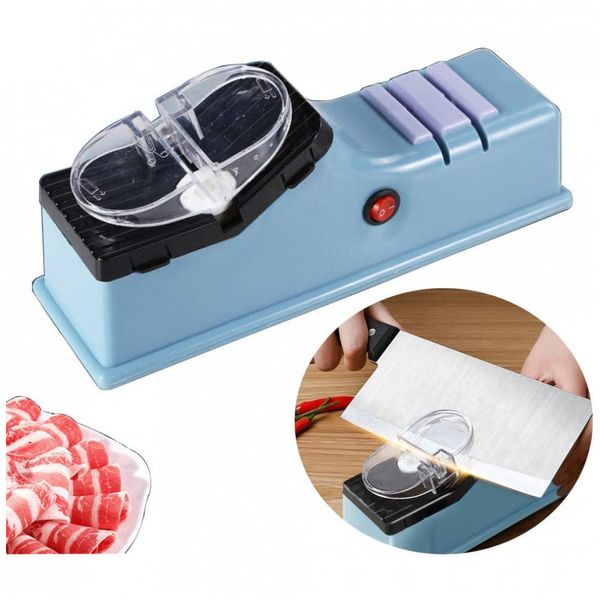 Knife Afiador de Facas Elétrico 4 em 1 para Facas Retas e Tesouras com Capa protetora, 110v, WIYOS, Azul