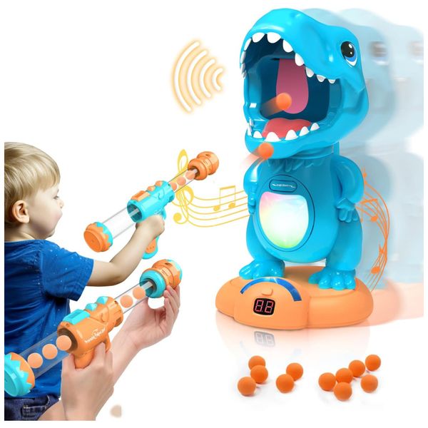 Jogo de Tiro ao Alvo Móvel de Dinossauros com 2 Lançadores LCD e 48 Bolas de Espuma para Crianças Acima de 3 Anos, EagleStone, Azul