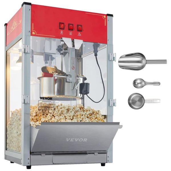 Máquina de Pipoca Comercial de Bancada, Panela de 0,42g para 80 Porções, 110V 1440W, VEVOR, Vermelha