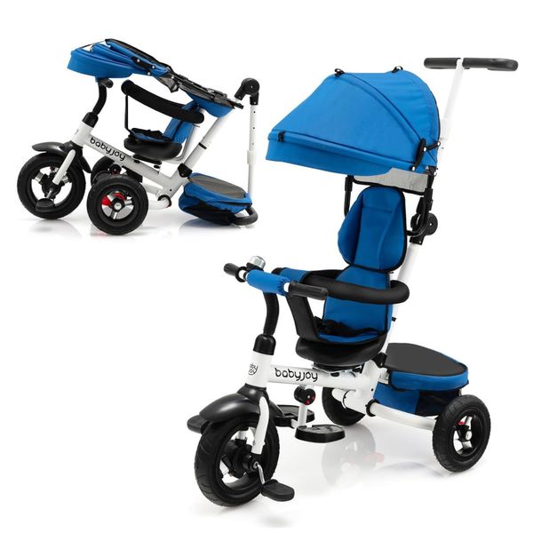 Triciclo Infantil Dobrável 7 em 1 com Alça e Capota Ajustáveis, Assento Reversível, Cinto de Segurança, Pedal Dobrável, Campainha e Armazenamento,