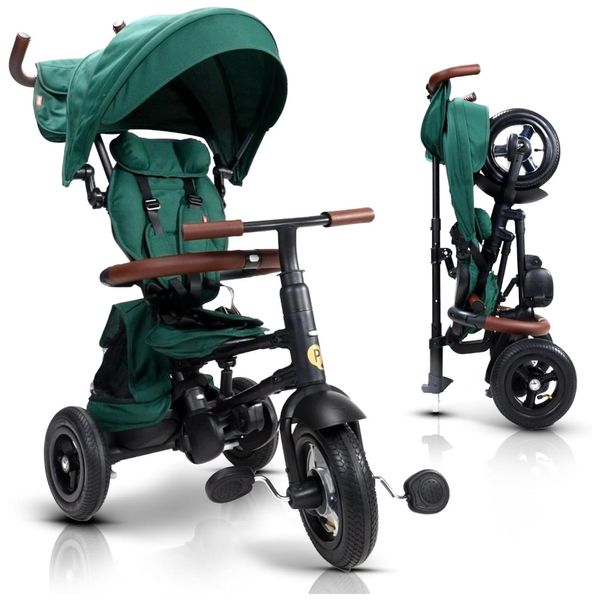 Triciclo infantil com 3 Estágios, Arnês de Segurança, Capota Ajustável e Alça de Empurrar para Crianças Acima de 1 a 5 Anos, POSH BABY & KIDS, Verde