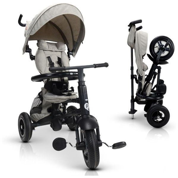 Triciclo infantil com 3 Estágios, Arnês de Segurança, Capota Ajustável e Alça de Empurrar para Crianças Acima de 1 a 5 Anos, POSH BABY & KIDS, Cinza