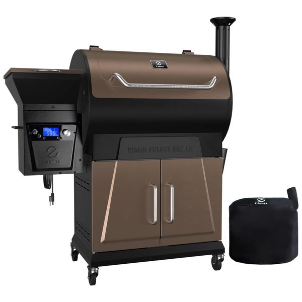 Churrasqueira á Pellet de Madeira com Controlador PID 2.0, Tela LCD, 2 Sondas de Carne, Armário de Armazenamento, Capa de Chuva e Superfície de