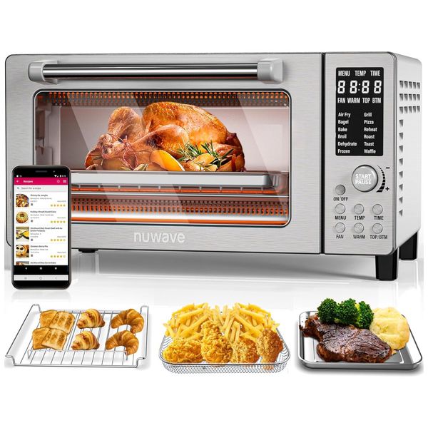 Forno de Convecção 12 em 1, 19,8L com Controle de Temperatura, Display LED e Aquecedores Superior e Inferior, 110V 1800W, Nuwave, Prata