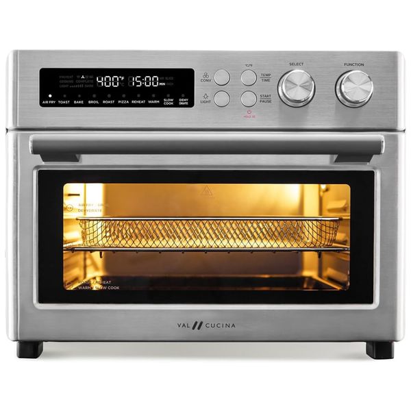 Forno de Convecção 10 em 1, 24,8L com Livro de Receitas e Acabamento em Aço Inoxidável Escovado, 110V 1750W, VAL CUCINA, Prata