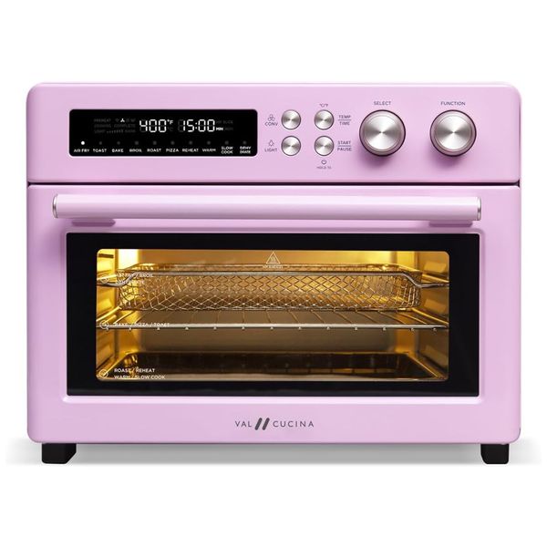 Forno de Convecção 10 em 1, 24,8L com Função Air Fryer, Livro de Receitas e Aquecimento Infravermelho, 1750W, Val Cucina Retrô, Rosa