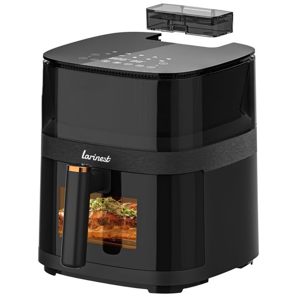 Fritadeira Elétrica Air Fryer 5L com 10 Funções Predefinições, Atomizador de Água e Janela de Visualização, 110V 1500W, Larinest, Preta
