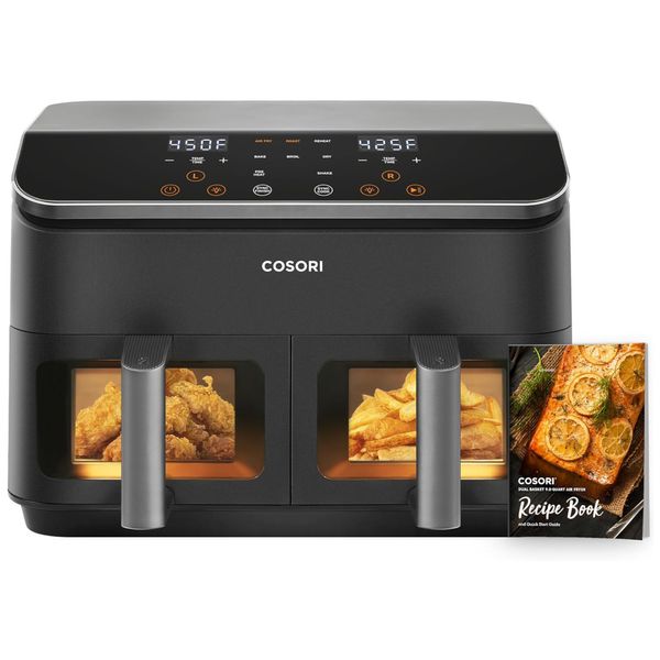 Fritadeira Elétrica Air Fryer 8 em 1, 8,4L com Cesto Duplo, Display LED, Janela de Visualização e Livro 130 Receitas, 110V 1750W, COSORI, Cinza