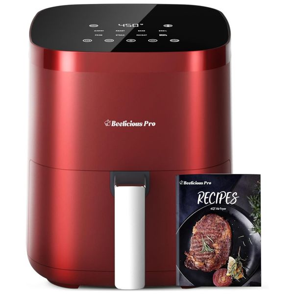 Fritadeira Elétrica Air Fryer 8 em 1, 3,7L com Tecnologia Flavor-Lock e Tela de Vidro Temperado, 110V 1550W, Beelicious Pro, Vermelho Retrô