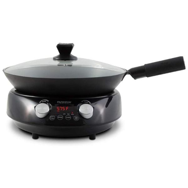 Cooktop de Indução Portátil com 6 Configurações de Temperatura Predefinidas e Panela de Aço Carbono de 35cm Incluída, 110V 1500W, Nuwave, Preto