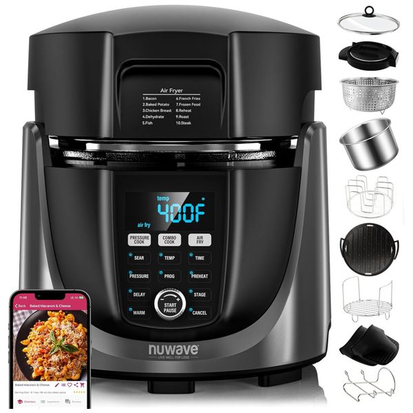 Fritadeira Elétrica Air Fryer e Panela de Pressão 540 em 1, 5,6L com 3 Tampas Removíveis, Tecnologia de Segurança Sure-Lock e 10 Acessórios, 110V
