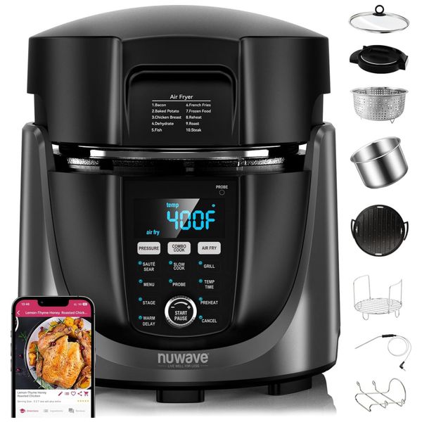 Fritadeira Elétrica Air Fryer e Panela de Pressão 450 em 1, 5,6 Litros com Sonda de Temperatura Digital e Tecnologia de Segurança Sure-Lock, 110V