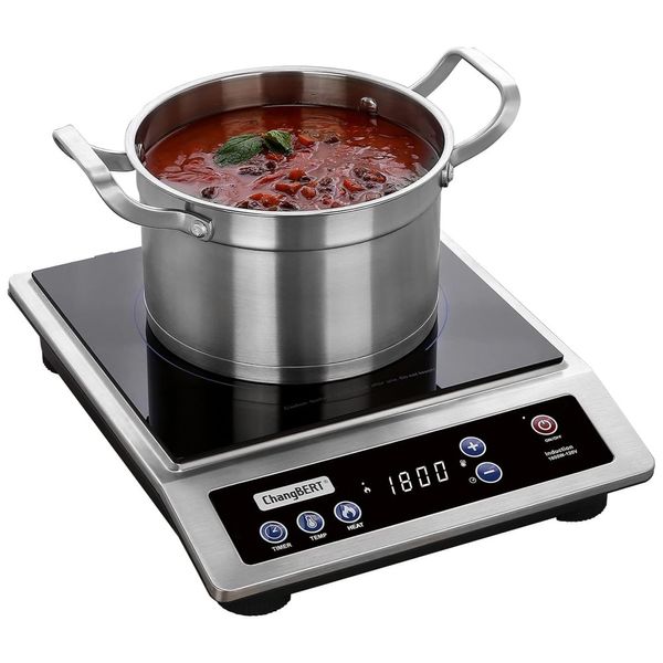 Cooktop de Indução Portátil com Área de Aquecimento de 20 cm e Temporizador de 10H, 1800W, 110V, ChangBERT, Prata