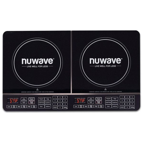 Cooktop de Indução Elétrico Duplo com Controles Independentes e Superfície de Vidro Cerâmico à Prova de Estilhaços,1800W 110V Nuwave, Preto