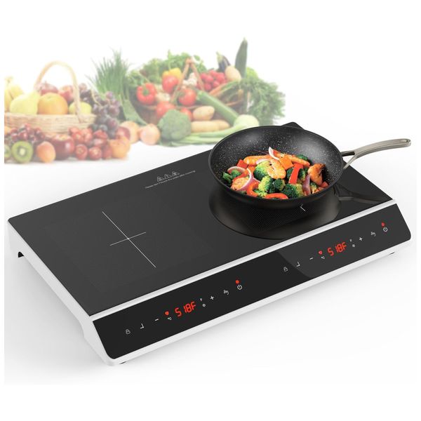 Cooktop de Indução Elétrico com 2 Queimadores, Controle Digital, 10 Níveis de Temperatura e Trava de Segurança, 110V 4000W, GIHETKUT, Preto